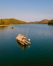 Couple at Huai Krathing lake in North Eastern Thailand Isaan , famous for its floating bamboo rafts Royalty Free Stock Photo