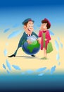 couple hug globe concept of world vacation