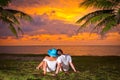 Couple in hug watching together sunset Royalty Free Stock Photo