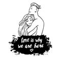 Couple hugging handdrawn vector valentine's day quote about love