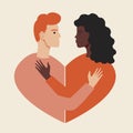 Couple hugging, isolated man and woman as concept of romance, love, embrace one another, flat vector stock illustration with Royalty Free Stock Photo