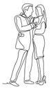 Couple hugging. Love concept. Continuous line drawing. Isolated on the white background. Vector monochrome, drawing by Royalty Free Stock Photo