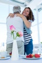 Couple hugging at restaurant Royalty Free Stock Photo