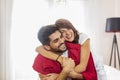 Couple hugging after waking up Royalty Free Stock Photo