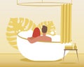 Couple hugs in bathroom, flat vector stock illustration with bubble bath at home and man and woman touching