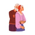Couple hugs. Happy senior people embrace. Grandparents cuddling. Grandma and grandpa standing together. Elderly family