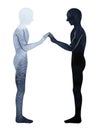 Couple human standing connection hand up pose, abstract body