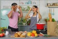 Couple Husband And Wife Happy Together Cooking At Home