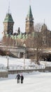 Couple ice skating on the frozen Rideau Canal Ottawa Winterlude Royalty Free Stock Photo