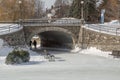 Couple ice skating on the Rideau Canal, Ottawa for Winterlude. Royalty Free Stock Photo