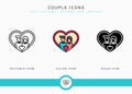 Couple icons set vector illustration with solid icon line style. Wedding love romance concept. Royalty Free Stock Photo