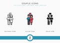 Couple icons set vector illustration with solid icon line style. Wedding love romance concept.