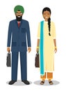 Couple of indian businessman and businesswoman standing together on white background in flat style. Business team and Royalty Free Stock Photo
