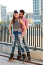 Couple on inline skates.