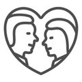 Couple inside a heart, date, love, man and woman line icon, dating concept, lovers vector sign on white background Royalty Free Stock Photo