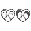 Couple inside a heart, date, love, man and woman line and solid icon, dating concept, lovers vector sign on white Royalty Free Stock Photo