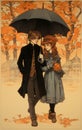 Romantic Autumn Stroll Victorian-inspired Anime Illustration