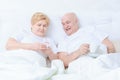 Couple interacts in bed Royalty Free Stock Photo