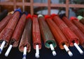 A couple of Japanese colorful wooden umbrellas background