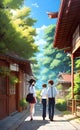 A couple japanese culture anime art