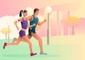 Couple jogging and running outdoors in the park Royalty Free Stock Photo