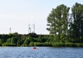 Couple kayaking in river Daugava near Riga. Royalty Free Stock Photo