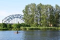 Couple kayaking in river Daugava near Riga. Royalty Free Stock Photo