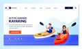 Couple kayaking. Vector flat cartoon people characters illustration. Summer outdoor leisure activities and extreme sport