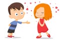 Couple of kids falling love cartoon