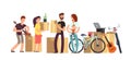 Couple and kids holding cardboard box with household stuff. Moving day vector concept Royalty Free Stock Photo