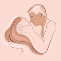 Couple kiss Line art drawing.Lovers Couple Simple Minimalist vector Illustration.Love Concept.line man and woman passion