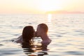 Couple kiss sea suset Royalty Free Stock Photo