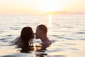 Couple kiss sea suset Royalty Free Stock Photo