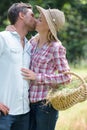 couple kissing in farm Royalty Free Stock Photo