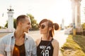 Couple kissing happiness fun. Interracial young couple Royalty Free Stock Photo