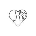 Couple kissing inside heart line art style. Vector logo icon Royalty Free Stock Photo