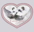 Couple of kissing pandas in heart shaped frame