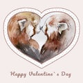 Couple of kissing red pandas in heart shaped frame