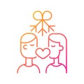 Couple kissing under mistletoe gradient linear vector icon Royalty Free Stock Photo