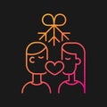 Couple kissing under mistletoe gradient vector icon for dark theme Royalty Free Stock Photo