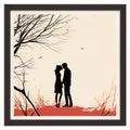 a couple kissing under a tree with red leaves Royalty Free Stock Photo