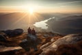 Couple lake sunrise morning. Generate Ai Royalty Free Stock Photo