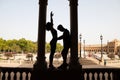 Couple of latin and bachata dancers dancing in a square. They are a young and handsome man and a beautiful woman. Dance concept Royalty Free Stock Photo