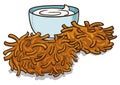 Couple of latkes and a bowl with sour cream, Vector illustration