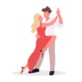 Couple learning tango dance style semi flat color vector characters