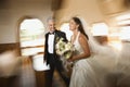 Couple leaving church Royalty Free Stock Photo