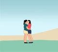 Couple lesbian women kissing with love in nature.