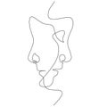 Couple line drawing. I love you symbol. Man and woman Romantic vector art. Two faces. Minimalist Weddin people logo.