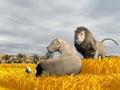 Couple of lions in the savannah - 3D render