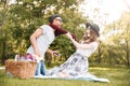 Couple listening to music from mobile phone and having fun Royalty Free Stock Photo